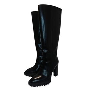 Black All Saints Knee high Platform pointed toe boots sz 38